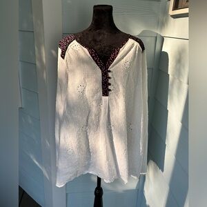 XXL Matilda Jane Snow Globe White Peasant Eyelet Lace Long Sleeve floral detail